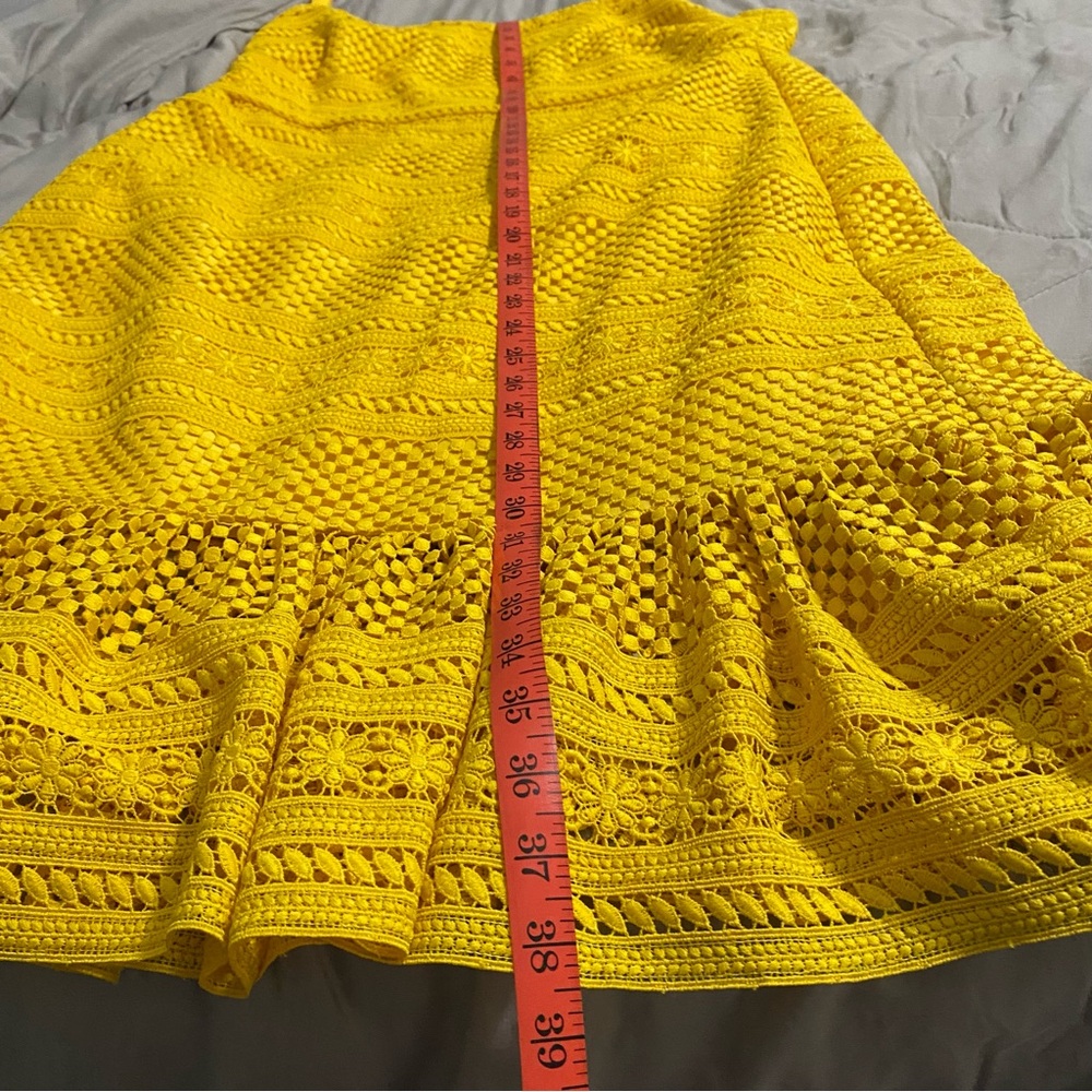 J. Crew Sunny Yellow Eyelet Crochet Lace Tiered Midi Dress Sundress Size 16 - Picture 13 of 15